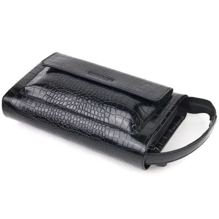 Практичный клатч для мужчин из натуральной фактурной кожи с тиснением под крокодила CANPELLINI 21562 Черный