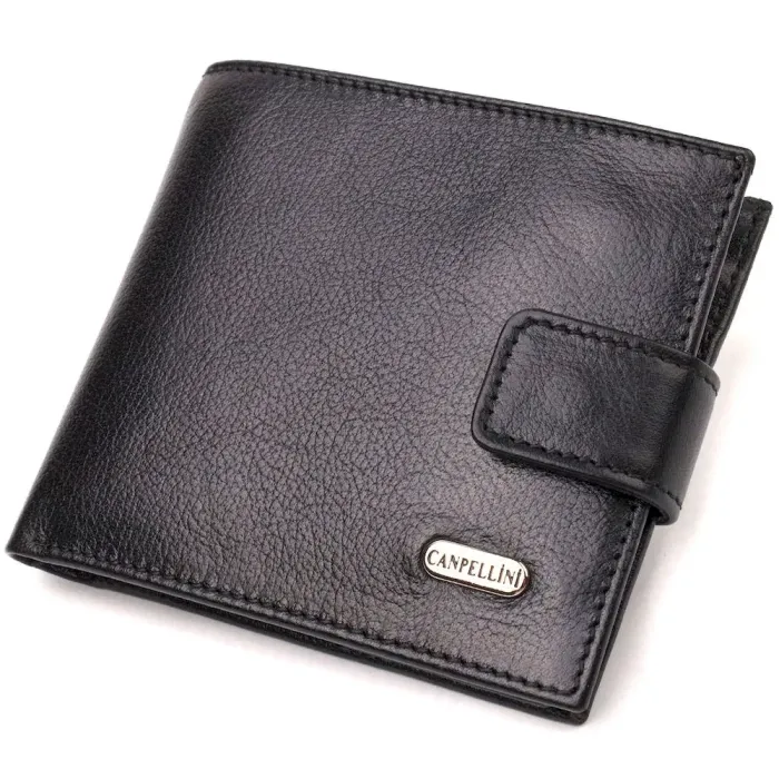 Практичний гаманець для чоловіків горизонтального формату з натуральної гладкої шкіри CANPELLINI 21772 Чорний