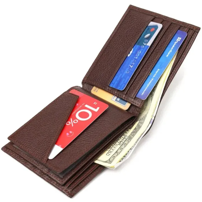Практичний гаманець для чоловіків у два складення з натуральної шкіри флотар CANPELLINI 21586 Коричневий