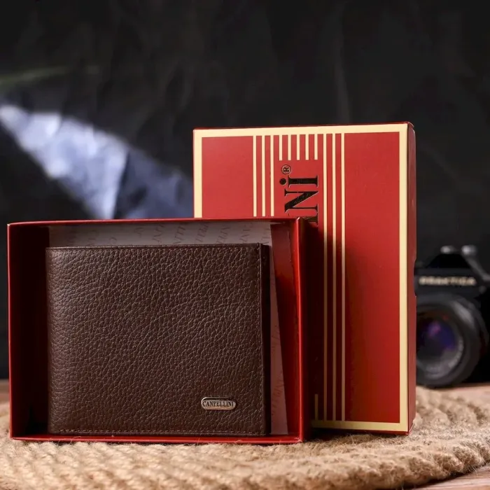 Практичний гаманець для чоловіків у два складення з натуральної шкіри флотар CANPELLINI 21586 Коричневий