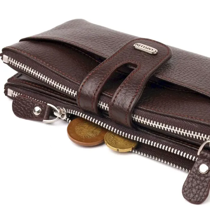 Практичный кошелек из натуральной зернистой кожи CANPELLINI 21632 Коричневый