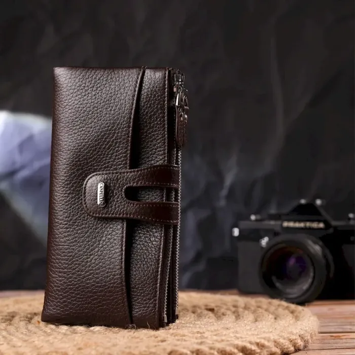 Практичный кошелек из натуральной зернистой кожи CANPELLINI 21632 Коричневый