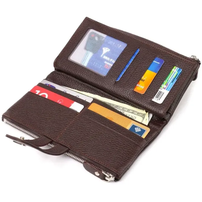 Практичный кошелек из натуральной зернистой кожи CANPELLINI 21632 Коричневый