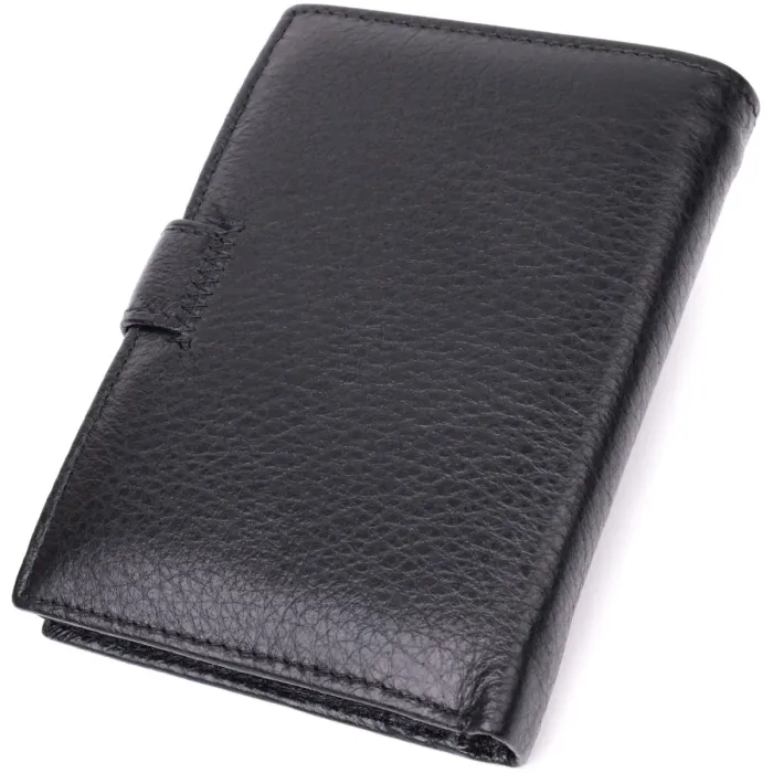 Практичний чоловічий гаманець із блоком під документи з натуральної шкіри ST Leather 22478 Чорний