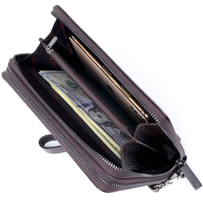 Практичный мужской клатч на два отделения KARYA 20853 кожаный Коричневый