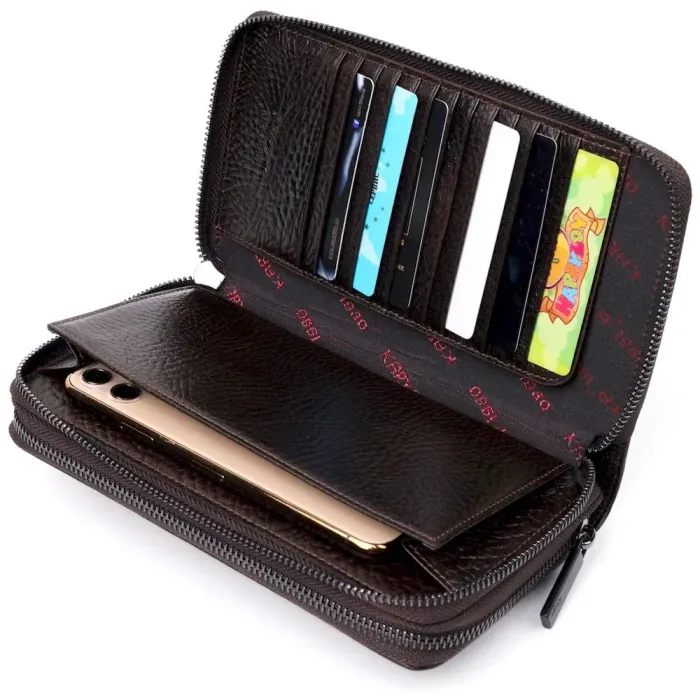 Практичный мужской клатч на два отделения KARYA 20853 кожаный Коричневый