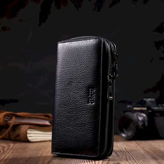 Практичний чоловічий клатч із двома відділеннями з натуральної шкіри BOND 22027 Чорний