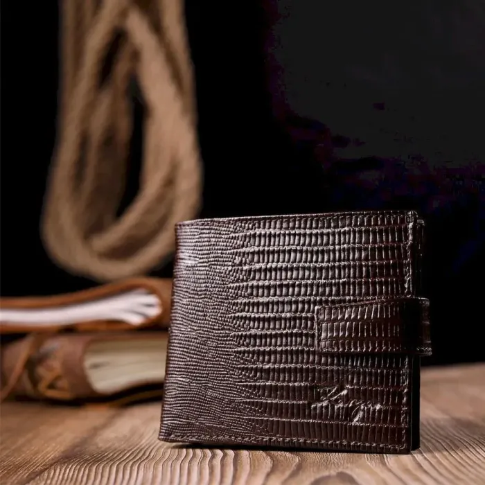 Практичный мужской кошелек из фактурной кожи KARYA 21036 Коричневый