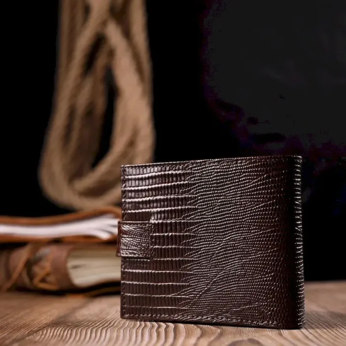 Практичный мужской кошелек из фактурной кожи KARYA 21036 Коричневый