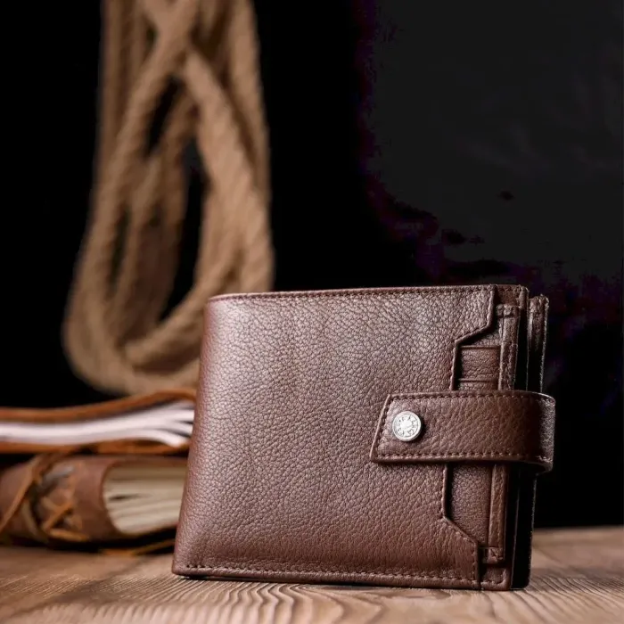 Практичний чоловічий гаманець із натуральної шкіри KARYA 21067 Коричневий