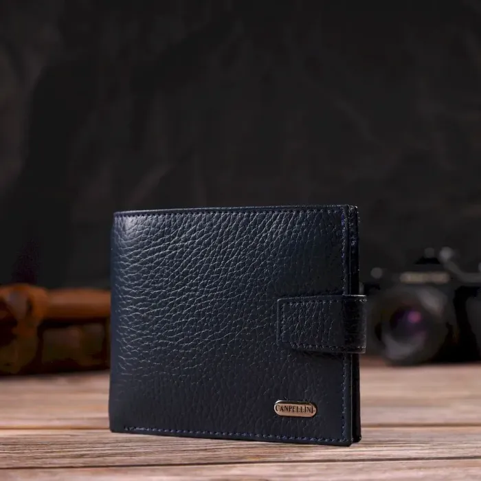 Практичный мужской кошелек из натуральной зернистой кожи CANPELLINI 21879 Синий