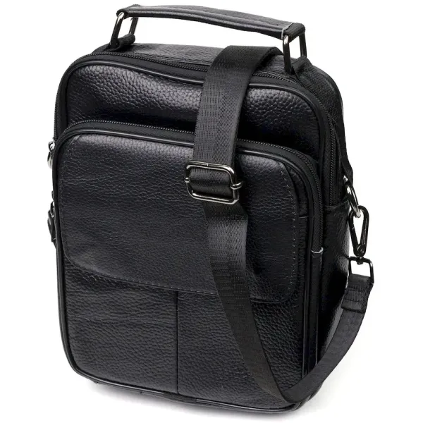 Практичний чоловічий месенджер із натуральної шкіри Vintage 21950 Чорний