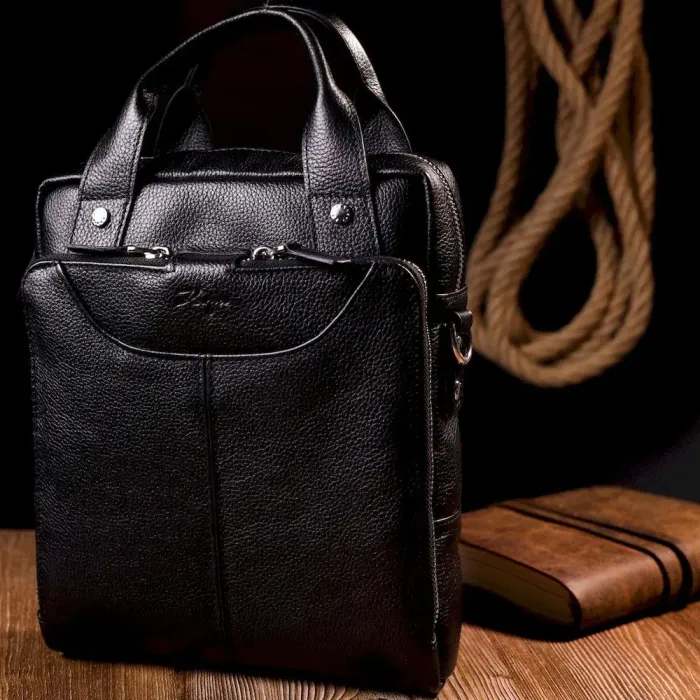 Практичный мужской мессенджер KARYA 20901 кожаный Черный