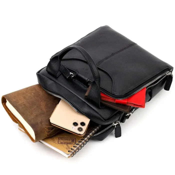 Практичный мужской мессенджер KARYA 20901 кожаный Черный