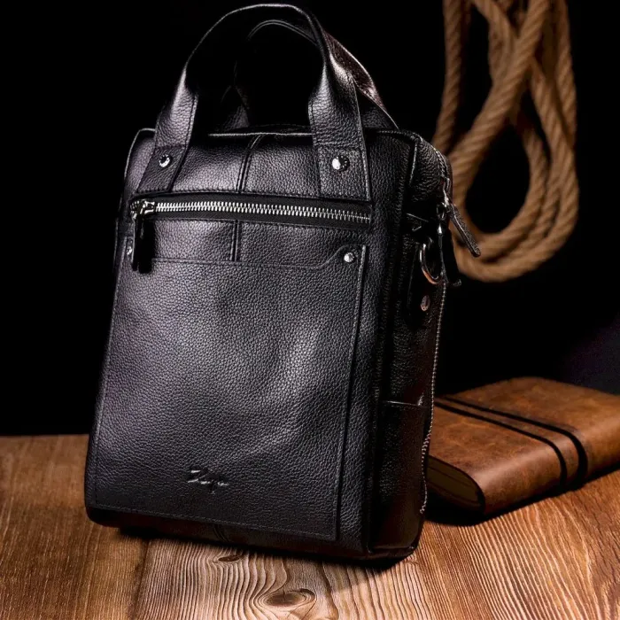 Практичный мужской мессенджер KARYA 20901 кожаный Черный