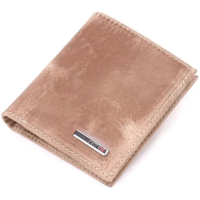 Практичный мужской зажим из добротной винтажной кожи KARYA 21356 Бежевый