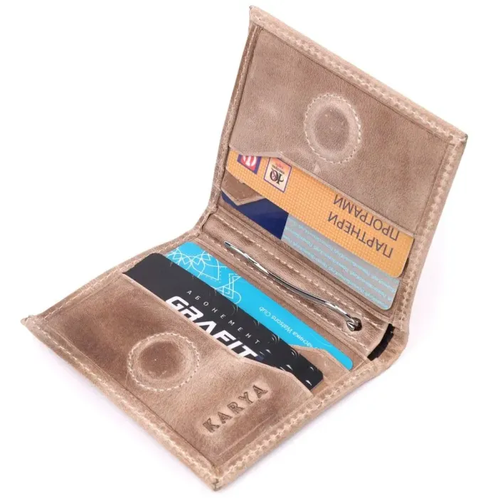 Практичный мужской зажим из добротной винтажной кожи KARYA 21356 Бежевый