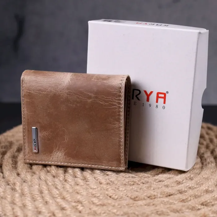 Практичный мужской зажим из добротной винтажной кожи KARYA 21356 Бежевый