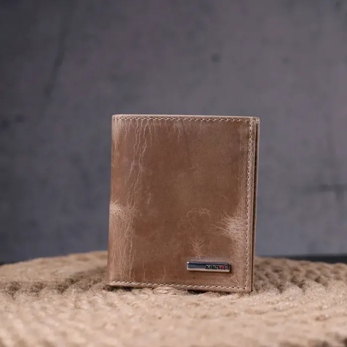 Практичный мужской зажим из добротной винтажной кожи KARYA 21356 Бежевый