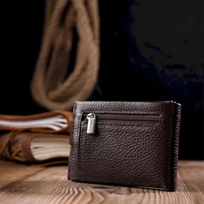 Практичний чоловічий затиск із натуральної шкіри KARYA 21045 Коричневий