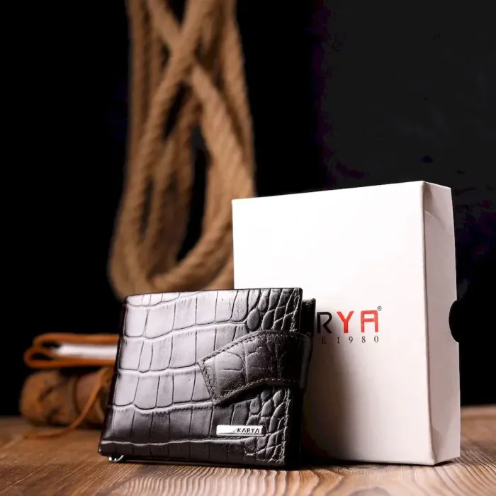 Практичний чоловічий затиск із натуральної шкіри KARYA 21045 Коричневий