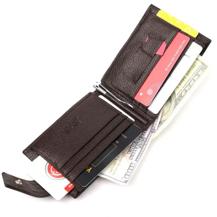 Практичний чоловічий затиск із натуральної шкіри KARYA 21045 Коричневий