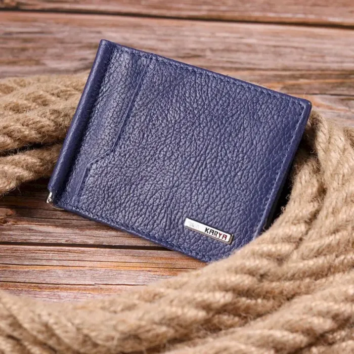 Практичний чоловічий затиск із натуральної шкіри KARYA 21416 Синій