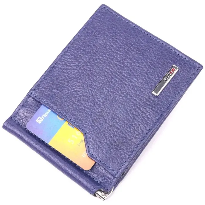 Практичний чоловічий затиск із натуральної шкіри KARYA 21416 Синій