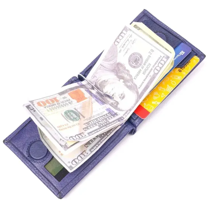 Практичний чоловічий затиск із натуральної шкіри KARYA 21416 Синій