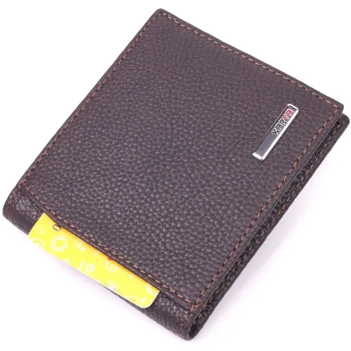 Практичный мужской зажим с монетницей из натуральной кожи KARYA 21404 Коричневый