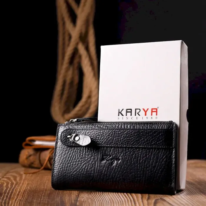 Практичний складаний гаманець з натуральної шкіри KARYA 21133 Чорний