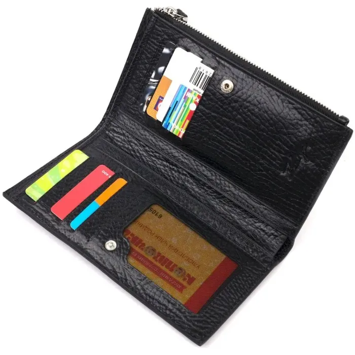 Практичний складаний гаманець з натуральної шкіри KARYA 21133 Чорний