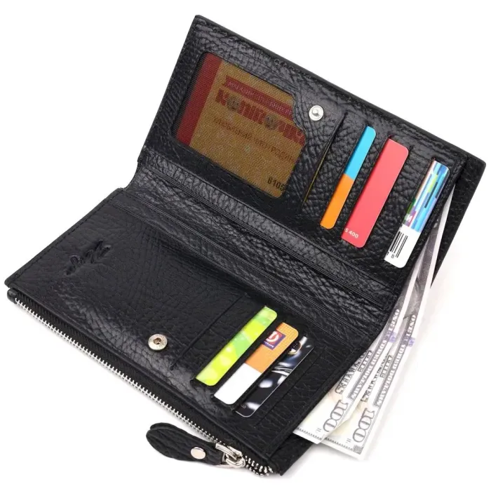 Практичний складаний гаманець з натуральної шкіри KARYA 21133 Чорний