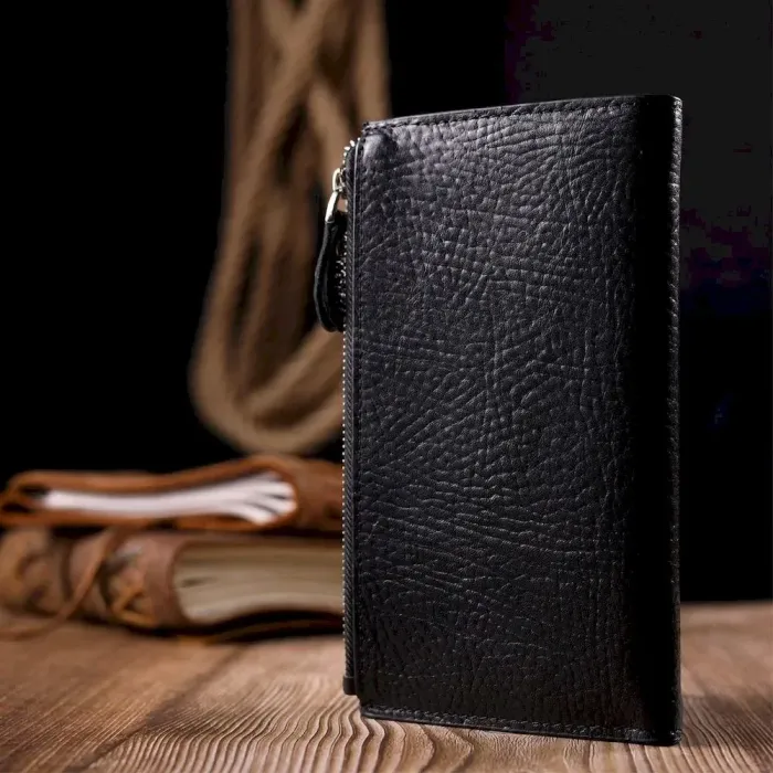 Практичний складаний гаманець з натуральної шкіри KARYA 21133 Чорний