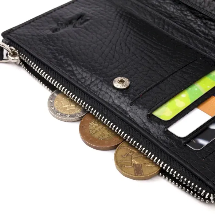 Практичний складаний гаманець з натуральної шкіри KARYA 21133 Чорний