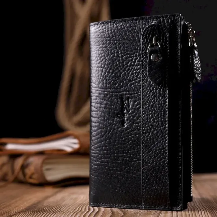 Практичний складаний гаманець з натуральної шкіри KARYA 21133 Чорний