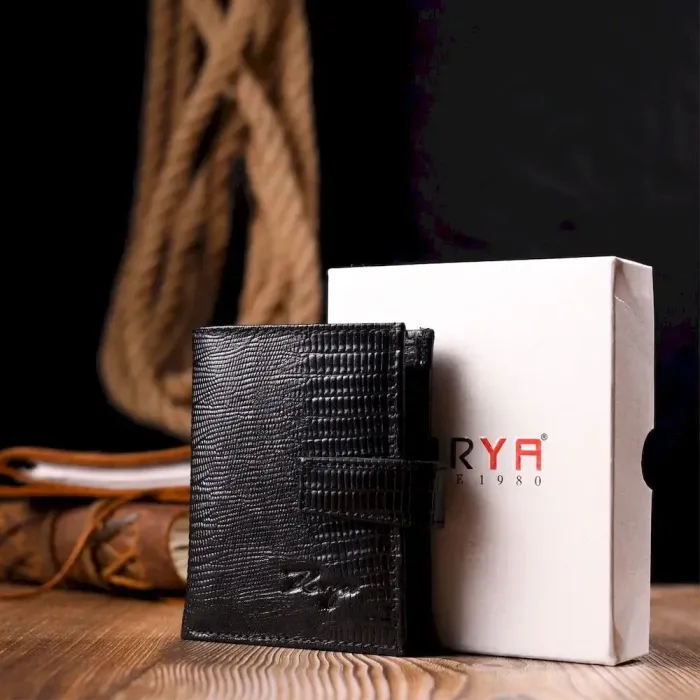 Практичний вертикальний невеликий чоловічий гаманець із фактурної шкіри KARYA 20993 Чорний