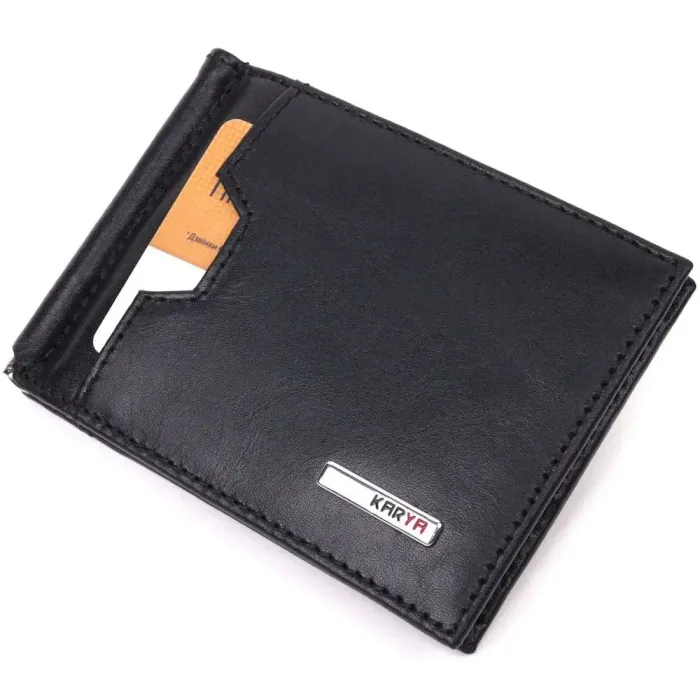 Практичний затискач для грошей з натуральної гладкої шкіри KARYA 21352 Чорний