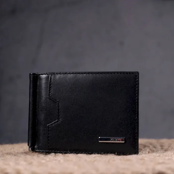 Практичний затискач для грошей з натуральної гладкої шкіри KARYA 21352 Чорний