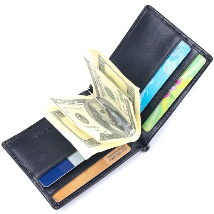 Практичный зажим для денег из натуральной гладкой кожи ST Leather 19417 Черный