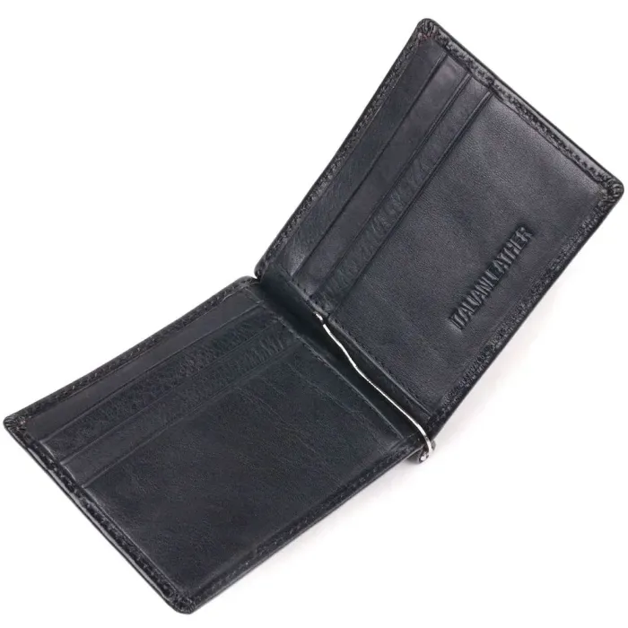 Практичный зажим для денег из натуральной гладкой кожи ST Leather 19417 Черный