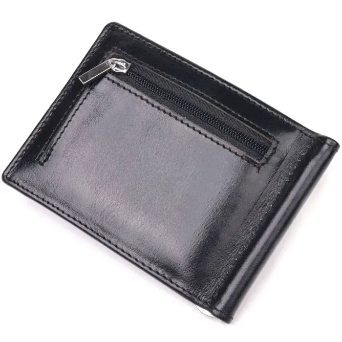 Практичный зажим для денег из натуральной гладкой кожи ST Leather 19417 Черный