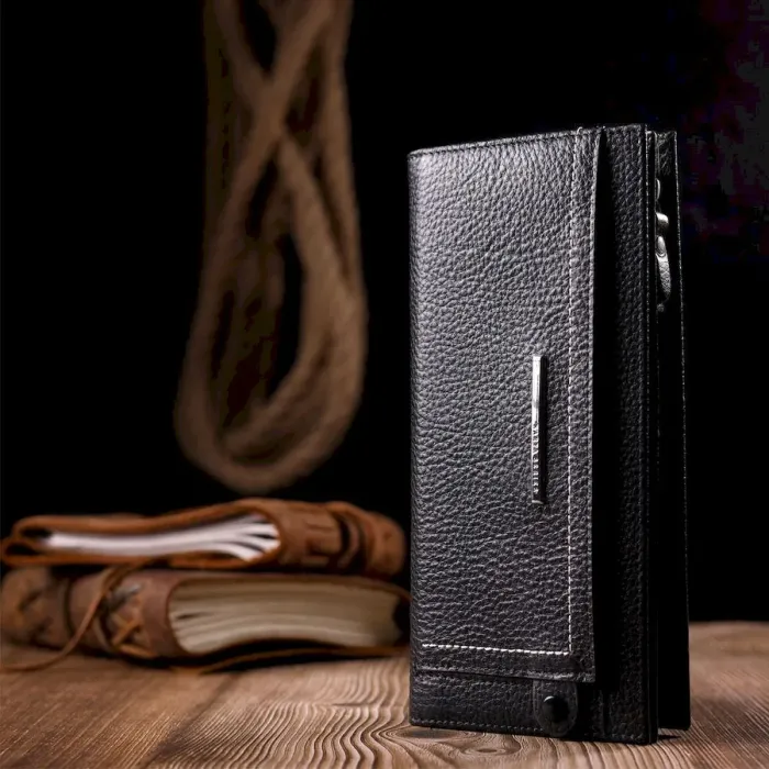 Практичный женский горизонтальный кошелек из натуральной кожи KARYA 21093 Черный