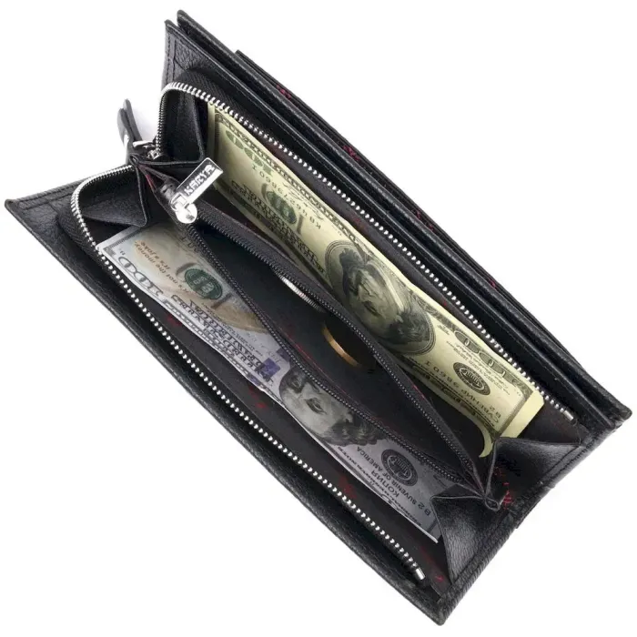 Практичный женский горизонтальный кошелек из натуральной кожи KARYA 21093 Черный