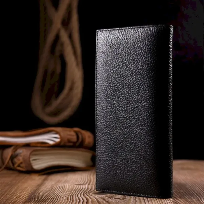 Практичный женский горизонтальный кошелек из натуральной кожи KARYA 21093 Черный