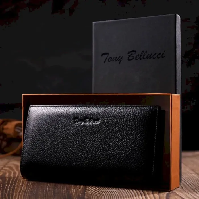 Практичний жіночий клатч з блоком для кредитних карток з натуральної шкіри Tony Bellucci 22033 Чорний