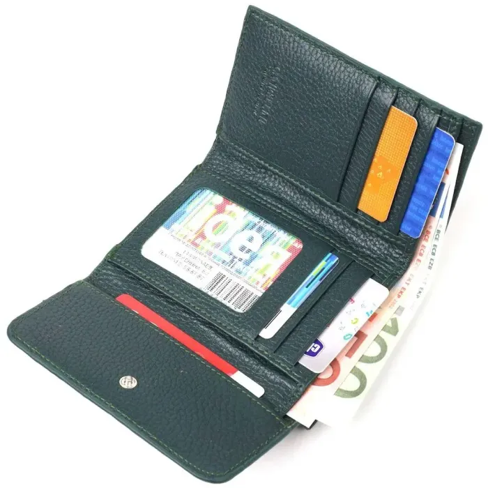 Практичный женский кошелек из натуральной кожи флотар CANPELLINI 21596 Зеленый