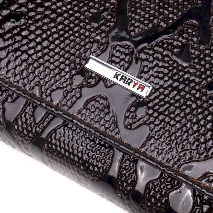 Практичный женский кошелек из натуральной лакированной кожи KARYA 21360 Коричневый