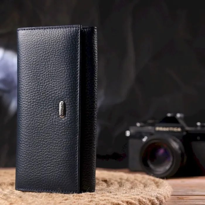 Практичний жіночий гаманець із натуральної зернистої шкіри CANPELLINI 21659 Синій