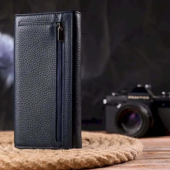 Практичний жіночий гаманець із натуральної зернистої шкіри CANPELLINI 21659 Синій